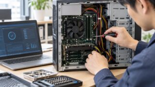 デスクトップパソコンの内部を点検する保守作業のイメージ